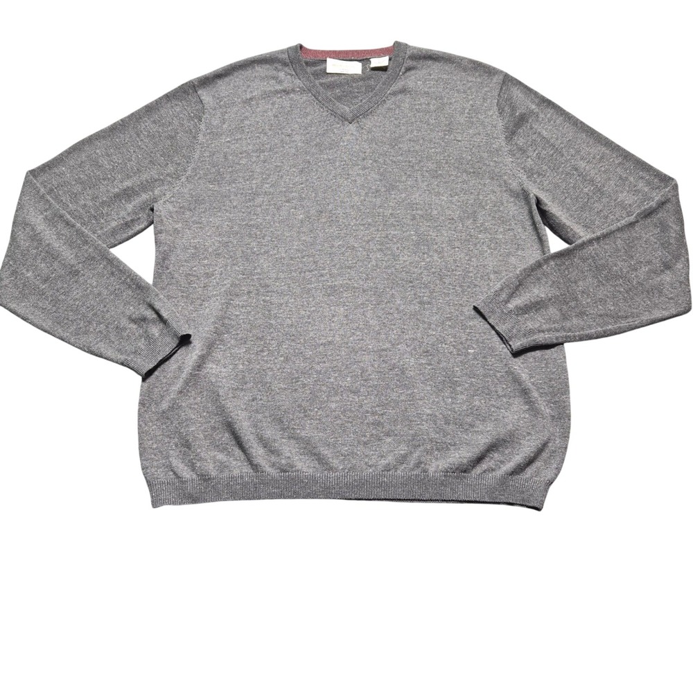 Weatherproof Vintage Mens V-Neck Sweater Gray Heather Knit Long Sleeve Large
